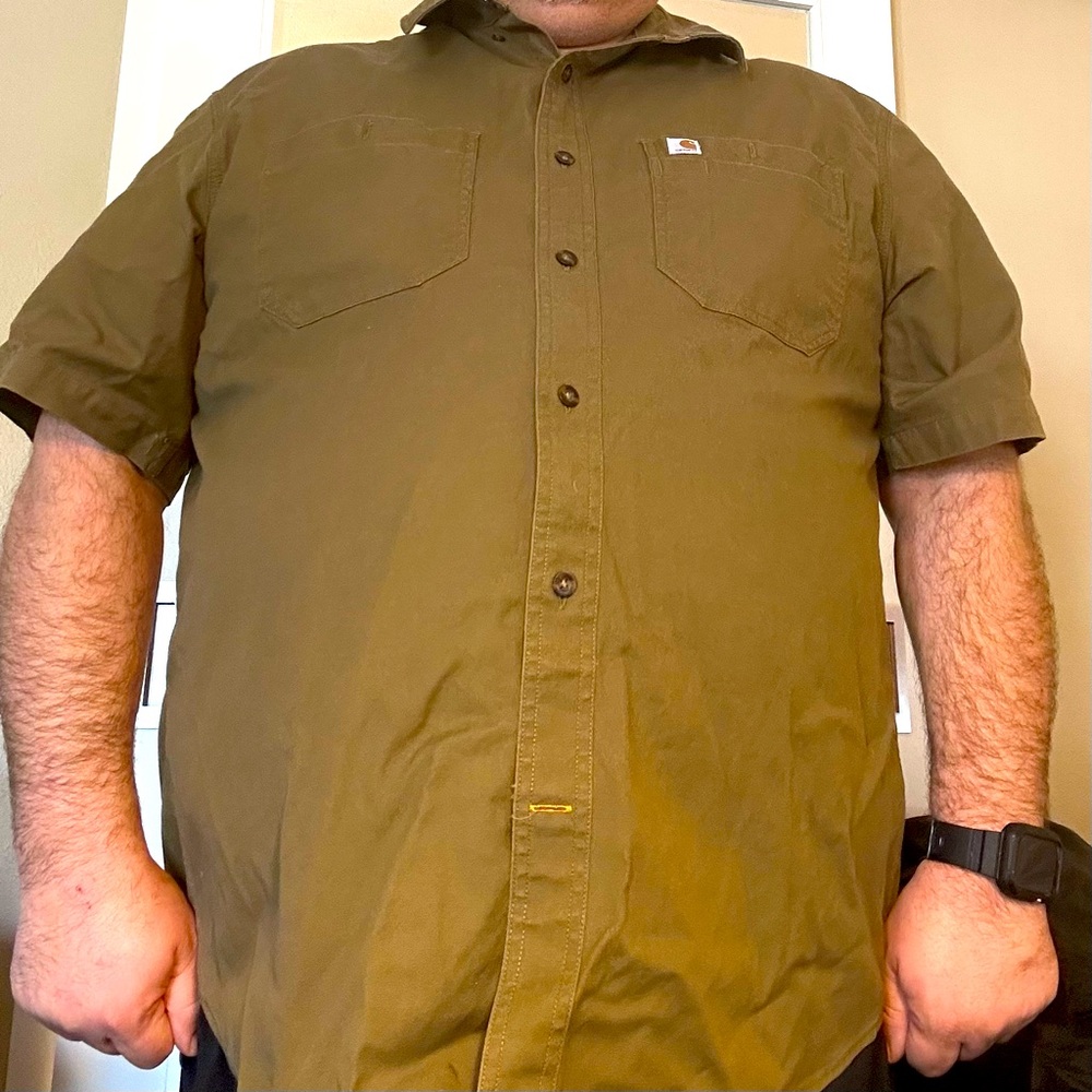 Carhartt Mens Brown Short Sleeve Button Down Shirt Size 2Xl